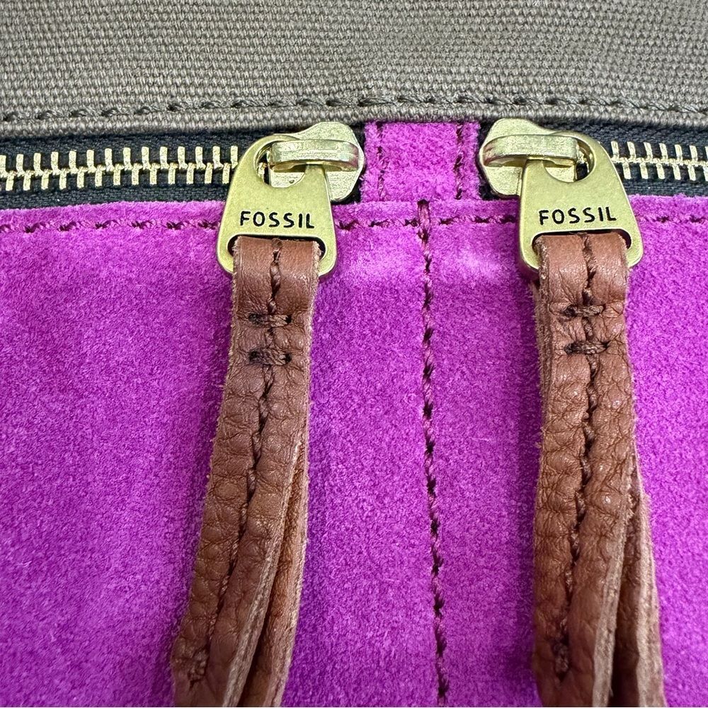 Fossil Erin Canvas and Leather Top Zip Crossbody Handbag Adjustable Pink Brown - Picture 5 of 15